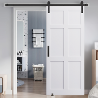 24" X 80" Six Paneled Real Primed Door Slab 6.6Ft Barn Door Sliding Hardware Adjustable Floor Guider Pull Handle, Diy Unfinished Paneled Door, Modern Interior Barn Door, Water Proof White Mdf