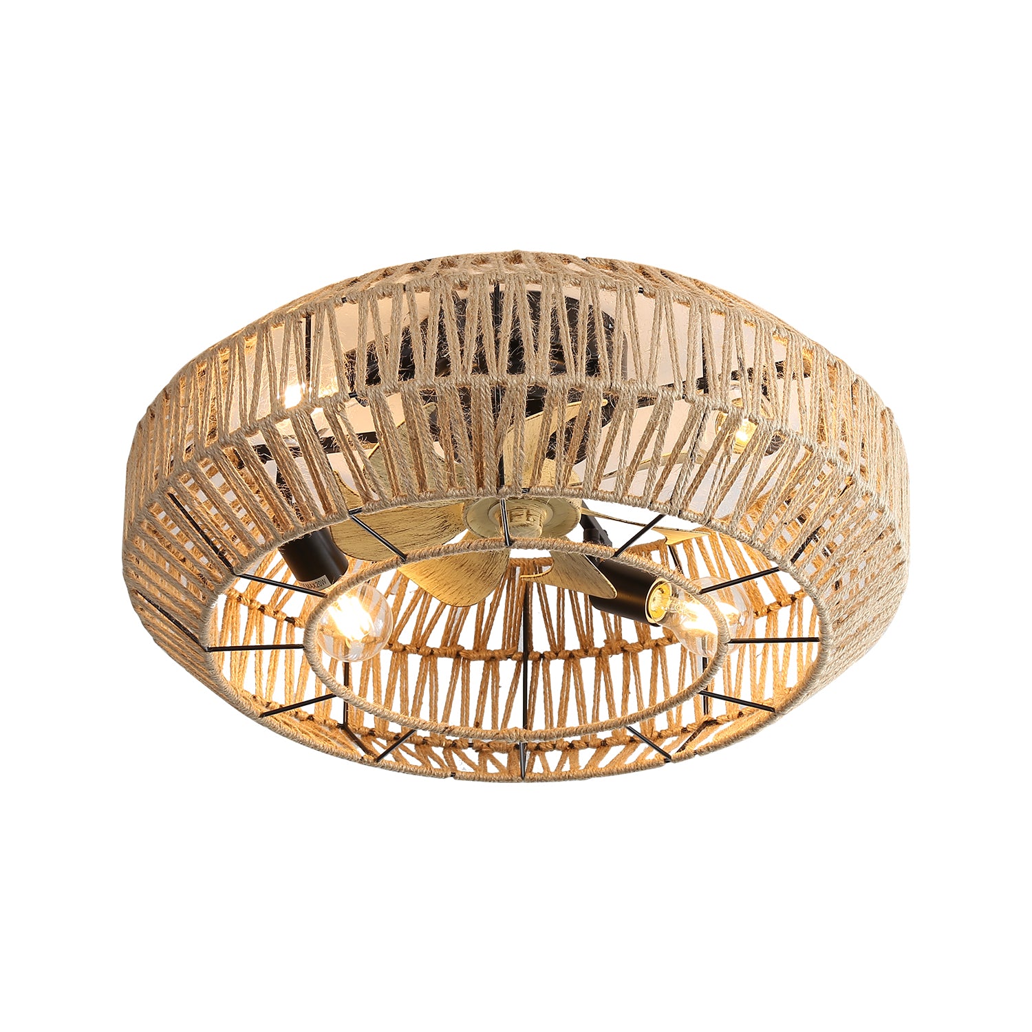 20 Inch Boho Caged With Enclosed Rattan 6 Speeds Remote Control Reversible Dc Motor For Living Room Rattan Abs