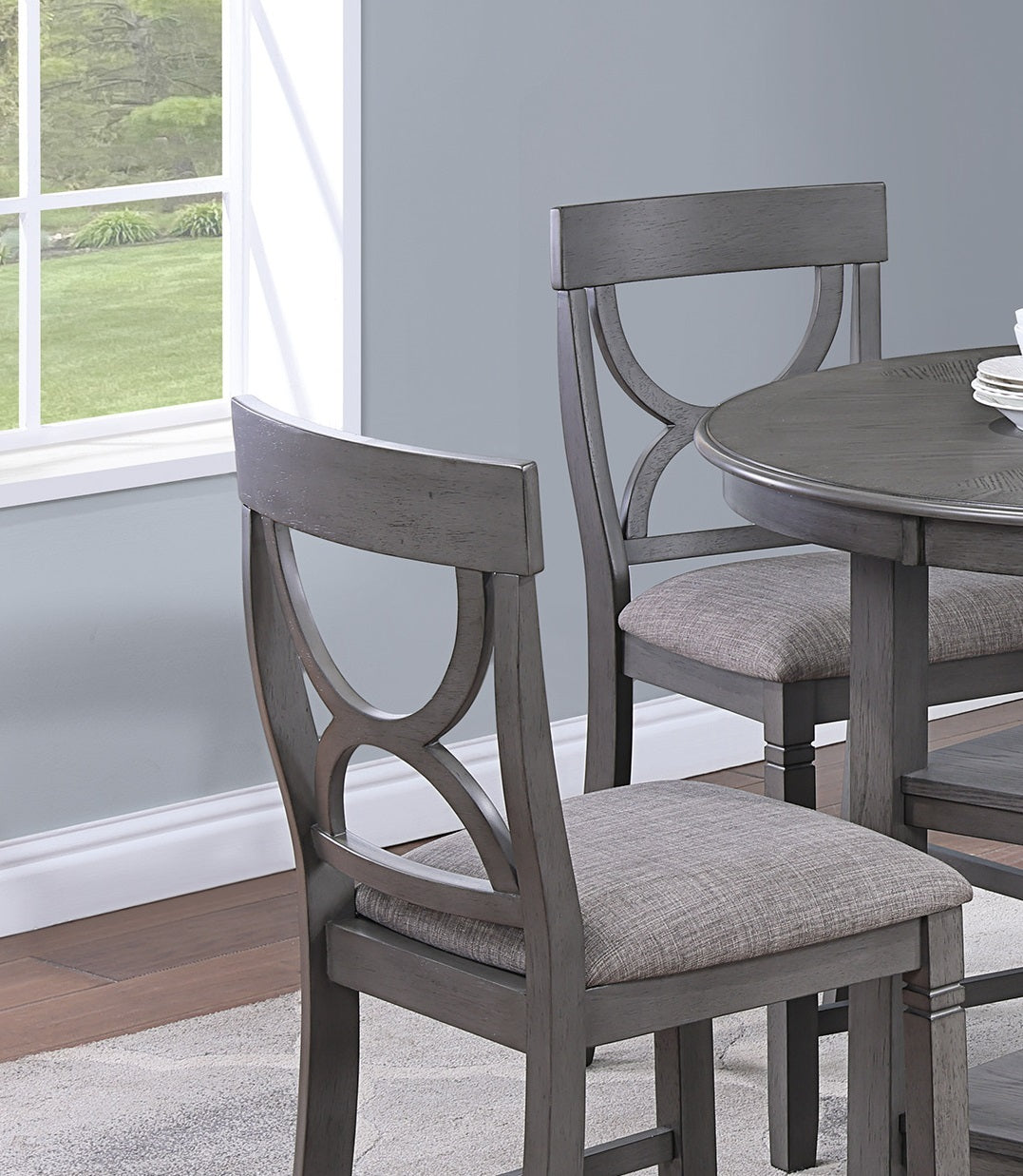 Counter Height Dining Table W Storage Shelve 4X Chairs Padded Seat Unique Design Back 5Pc Dining Set Gray Color Wood Gray Seats 4 Gray Dining Room Contemporary,Modern Round Dining Table With Chair Rubber Wood