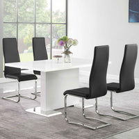 Black And Chrome High Back Side Chairs Set Of 4 Polyurethane Solid Black Dining Room Foam Spot Clean Contemporary,Modern Dining Chairs Solid Back Foam Faux Leather