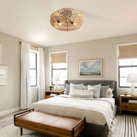 20 Inch Boho Caged With Enclosed Rattan 6 Speeds Remote Control Reversible Dc Motor For Living Room Rattan Abs