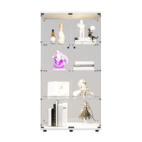 Two Door Led Lights Glass Display Cabinet 4 Shelves With Door, Floor Standing Curio Bookshelf For Living Room Bedroom Office, 64.7"*31.7"*14.3", White White Glass