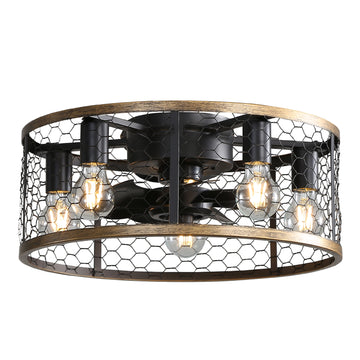 20 Inch Industrial Caged , With 7 Abs Blades Remote Control Reversible Dc Motor, Small Flush Mount For Farmhouse Black Abs Steel Q235