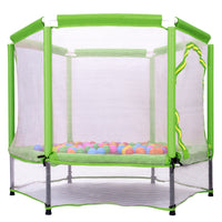 55'' Toddlers Trampoline With Safety Enclosure Net And Balls, Indoor Outdoor Mini Trampoline For Kids Green Metal