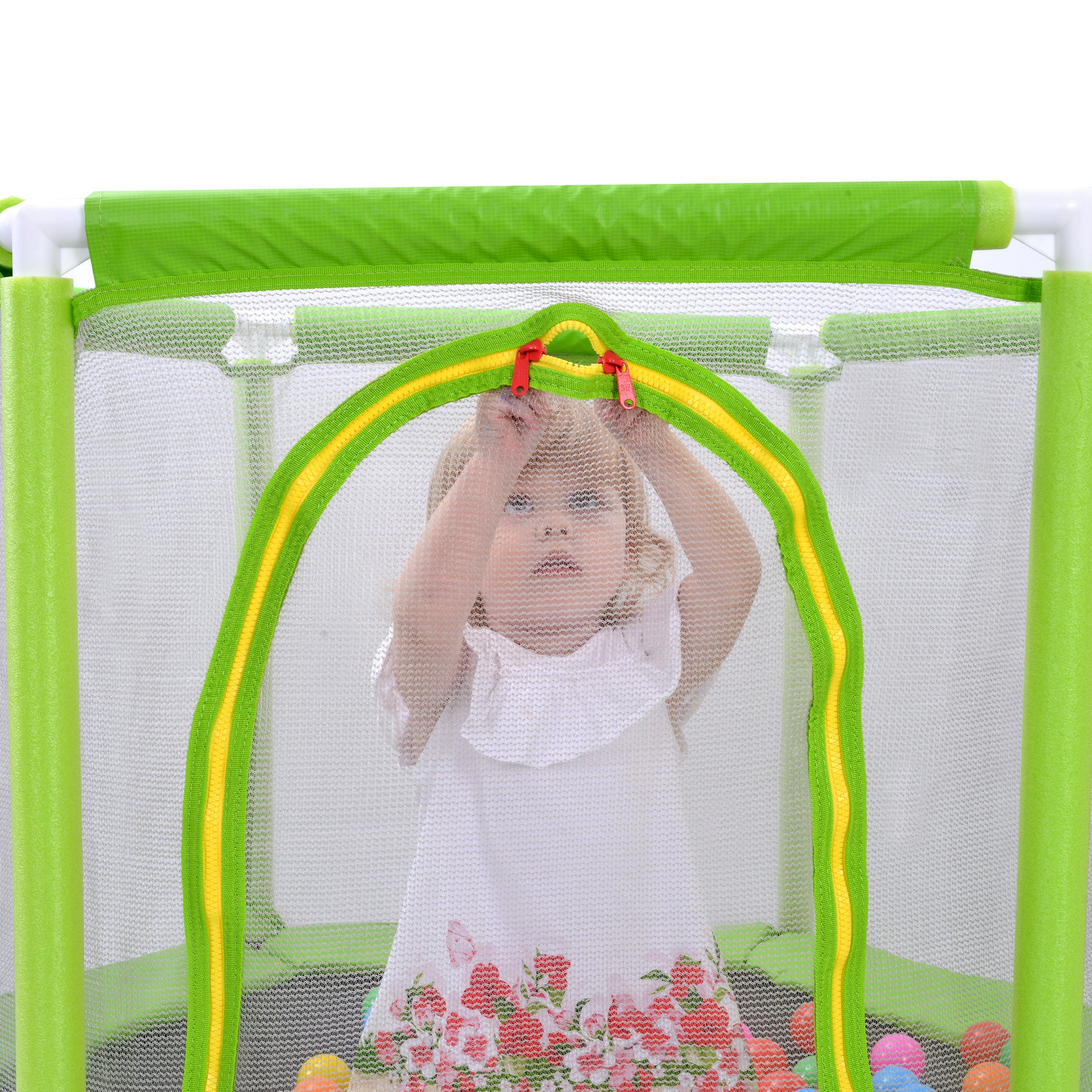 55'' Toddlers Trampoline With Safety Enclosure Net And Balls, Indoor Outdoor Mini Trampoline For Kids Green Metal