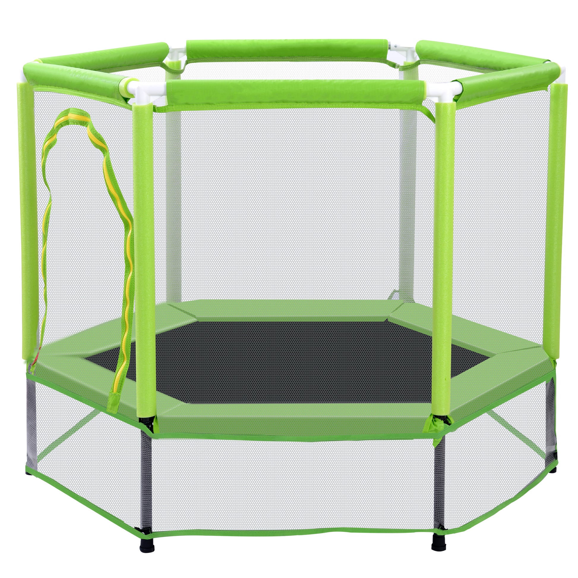 55'' Toddlers Trampoline With Safety Enclosure Net And Balls, Indoor Outdoor Mini Trampoline For Kids Green Metal