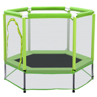 55'' Toddlers Trampoline With Safety Enclosure Net And Balls, Indoor Outdoor Mini Trampoline For Kids Green Metal