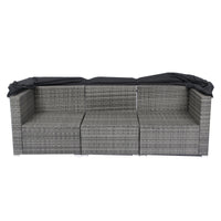 7 Piece Patio Furniture Set W Retractable Canopy Wicker Rattan Sectional Sofa Set Patio Furniture With Washable Cushions For Lawn, Garden, Backyard, Poolside Grey Wicker Black Cushion Yes Complete Patio Set Black Grey Rust Resistant Frame Mildew