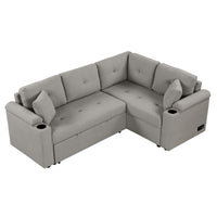 83" L Shape Sofa Bed Pull Out Sleeper Sofa With Wheels, Usb Ports, Power Sockets For Living Room, Grey Grey Foam Boucle 3 Seat