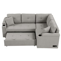 83" L Shape Sofa Bed Pull Out Sleeper Sofa With Wheels, Usb Ports, Power Sockets For Living Room, Grey Grey Foam Boucle 3 Seat