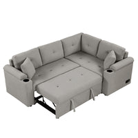 83" L Shape Sofa Bed Pull Out Sleeper Sofa With Wheels, Usb Ports, Power Sockets For Living Room, Grey Grey Foam Boucle 3 Seat