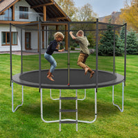 8Ft Trampoline With Safety Enclosure Net, Outdoor Trampoline With Heavy Duty Jumping Mat And Spring Cover Padding For Kids And Adults Gray Garden & Outdoor Iron