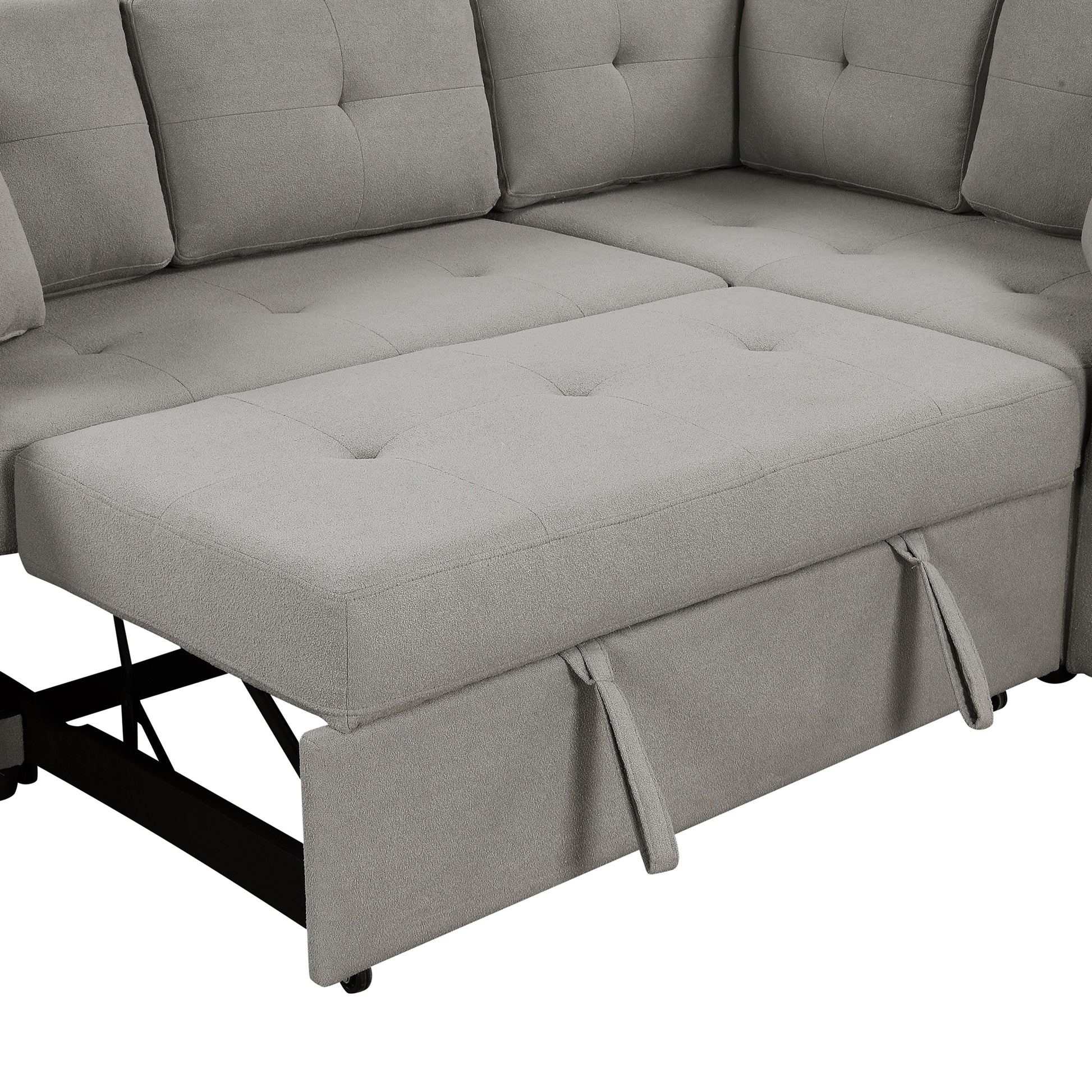 83" L Shape Sofa Bed Pull Out Sleeper Sofa With Wheels, Usb Ports, Power Sockets For Living Room, Grey Grey Foam Boucle 3 Seat