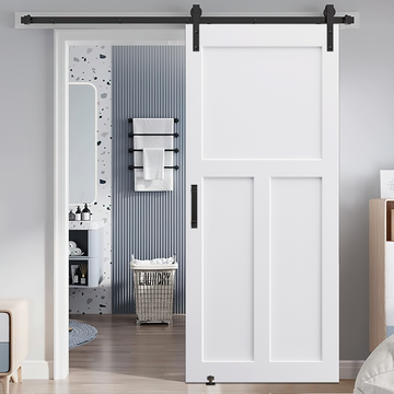 30" X 80" "T" Style Real Primed Door Slab 6.6Ft Barn Door Sliding Hardware Adjustable Floor Guider Pull Handle, Diy Unfinished Paneled Door, Modern Interior Barn Door, Moisture Proof White Mdf