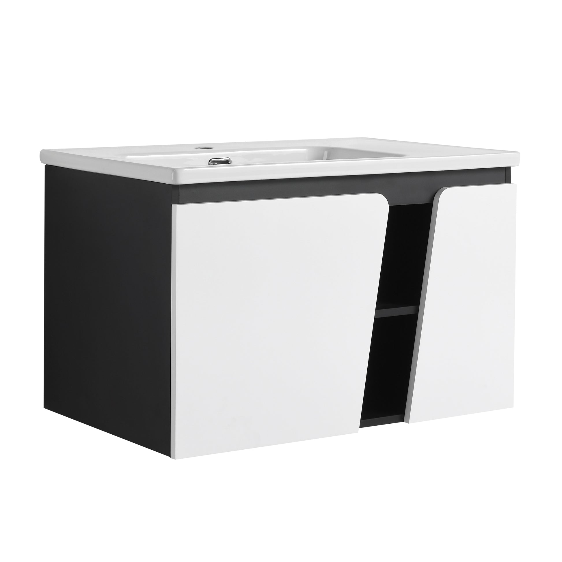 32' Floating Wall Mounted Bathroom Vanity With Single Sink,& Soft Close Cabinet Door White Black Soft Close Doors Bathroom Wall Mounted Modern Plywood Plywood