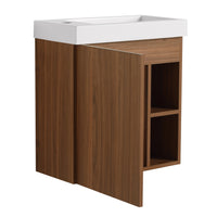 20'' Floating Wall Mounted Bathroom Vanity With White Resin Sink & Soft Close Cabinet Door Walnut 1 1 Soft Close Doors Bathroom Wall Mounted Modern Plywood Plywood