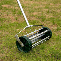 Heavy Duty Rolling Lawn Aerator,Rolling Lawn Aerator, Rotary Push Tine Spike Soil Lawn Aerator Gardening Tool With 3 Piece Long Steel Handle For Garden Yard Grass Maintenance,Garden Yard Rotary Push Silver Abs Steel Q235