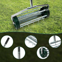 Heavy Duty Rolling Lawn Aerator,Rolling Lawn Aerator, Rotary Push Tine Spike Soil Lawn Aerator Gardening Tool With 3 Piece Long Steel Handle For Garden Yard Grass Maintenance,Garden Yard Rotary Push Silver Abs Steel Q235