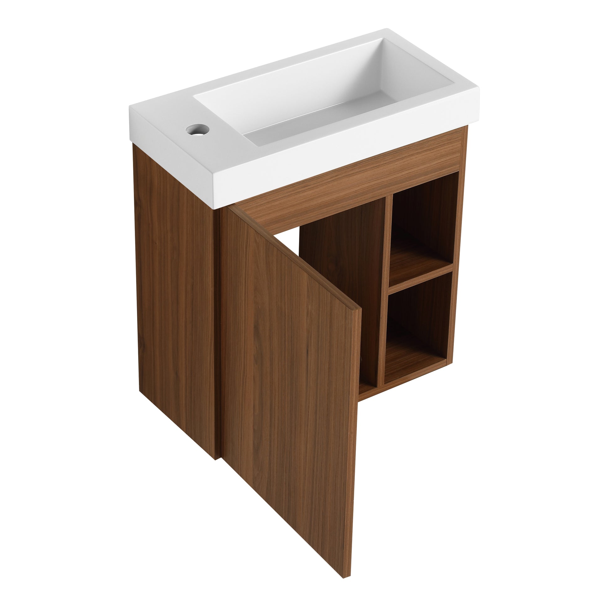 20'' Floating Wall Mounted Bathroom Vanity With White Resin Sink & Soft Close Cabinet Door Walnut 1 1 Soft Close Doors Bathroom Wall Mounted Modern Plywood Plywood