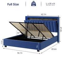 Luxury Gas Lift Storage Bed With Rf Led Lights, Storage Headboard ,Full Size ,Velvet Blue Box Spring Not Required Full Blue Wood Brown Bedroom American Design Poplar Slat Beds Polyurethane Foam Velvet Metal & Wood