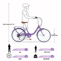 7 Speed, Steel Frame,Multiple Colors 22 Inch Girls Bicycle Cycling Purple Garden & Outdoor Aluminium Alloy