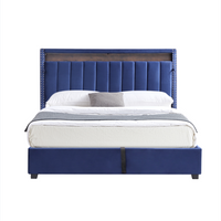 Luxury Gas Lift Storage Bed With Rf Led Lights, Storage Headboard ,Full Size ,Velvet Blue Box Spring Not Required Full Blue Wood Brown Bedroom American Design Poplar Slat Beds Polyurethane Foam Velvet Metal & Wood