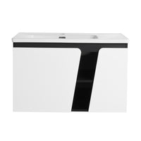 32' Floating Wall Mounted Bathroom Vanity With Single Sink,& Soft Close Cabinet Door White Black Soft Close Doors Bathroom Wall Mounted Modern Plywood Plywood