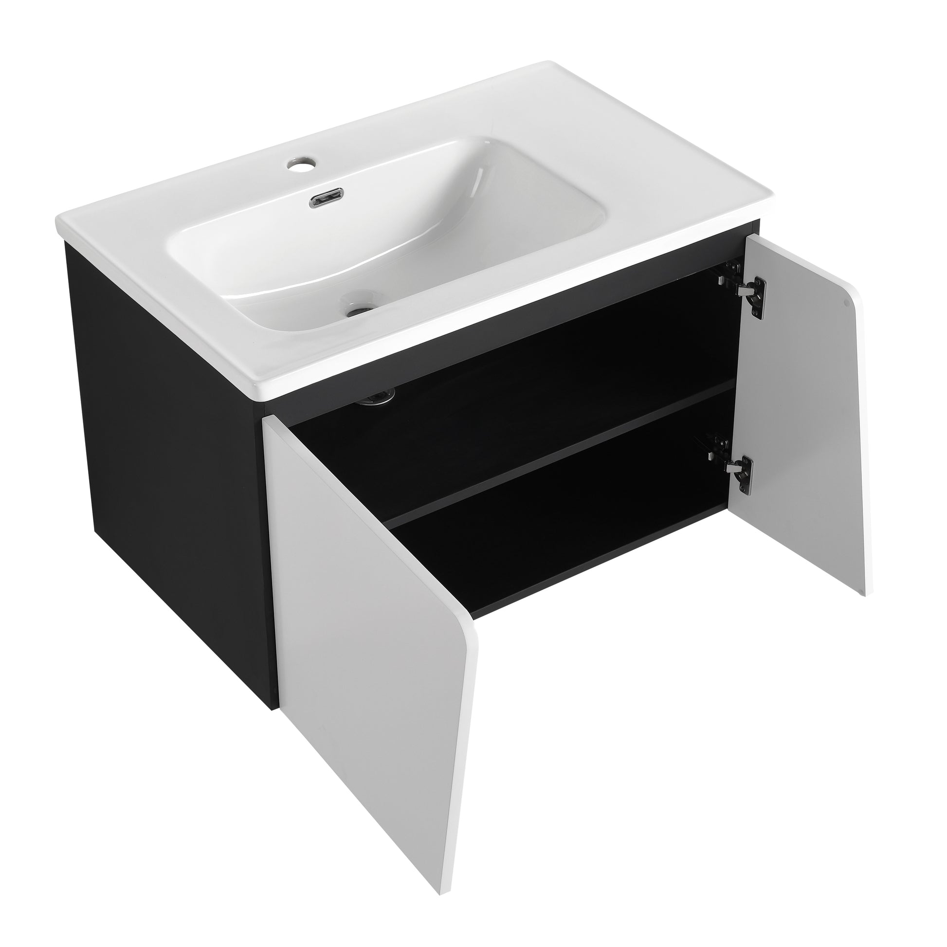 32' Floating Wall Mounted Bathroom Vanity With Single Sink,& Soft Close Cabinet Door White Black Soft Close Doors Bathroom Wall Mounted Modern Plywood Plywood