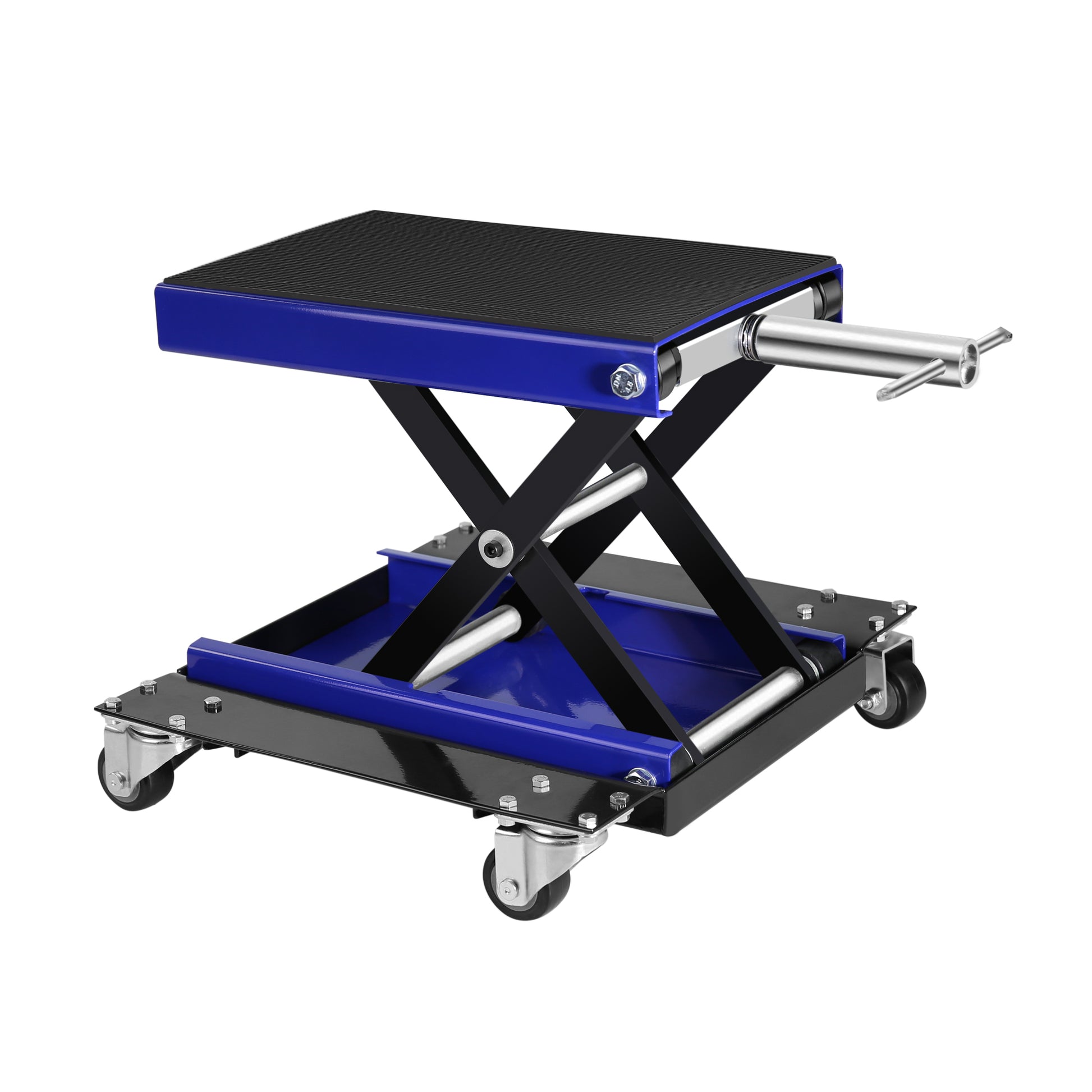 1100 Lbs Steel Wide Deck Motorcycle Lift Atv Scissor Lift Jack With Dolly And Hand Crank Bikes Garage Repair Hoist Stand Blue Steel