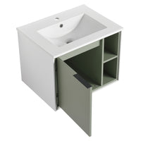 24'' Floating Wall Mounted Bathroom Vanity With Ceramics Sink & Soft Close Cabinet Door Green 1 2 Soft Close Doors Bathroom Wall Mounted Modern Plywood