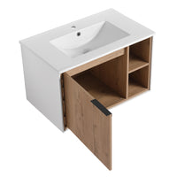 30'' Floating Wall Mounted Bathroom Vanity With Ceramics Sink & Soft Close Cabinet Door Imitative Oak 1 2 Soft Close Doors Bathroom Wall Mounted Modern Plywood