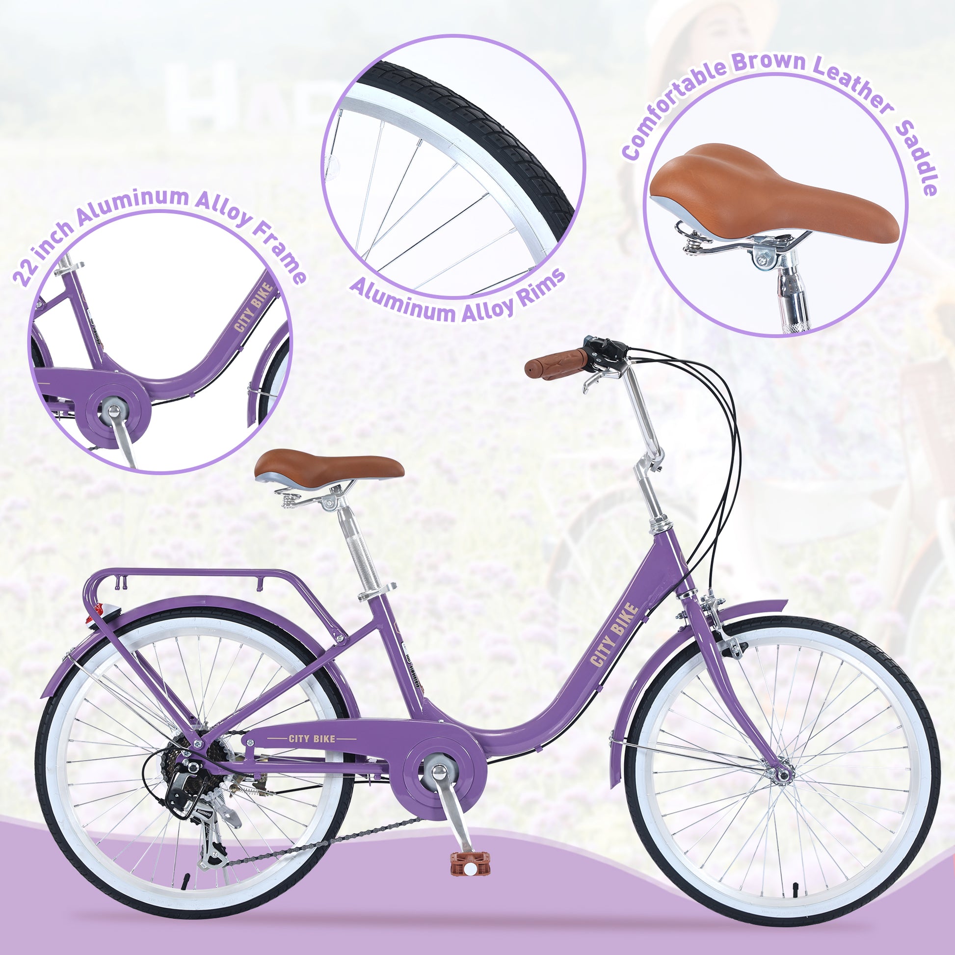 7 Speed, Steel Frame,Multiple Colors 22 Inch Girls Bicycle Cycling Purple Garden & Outdoor Aluminium Alloy