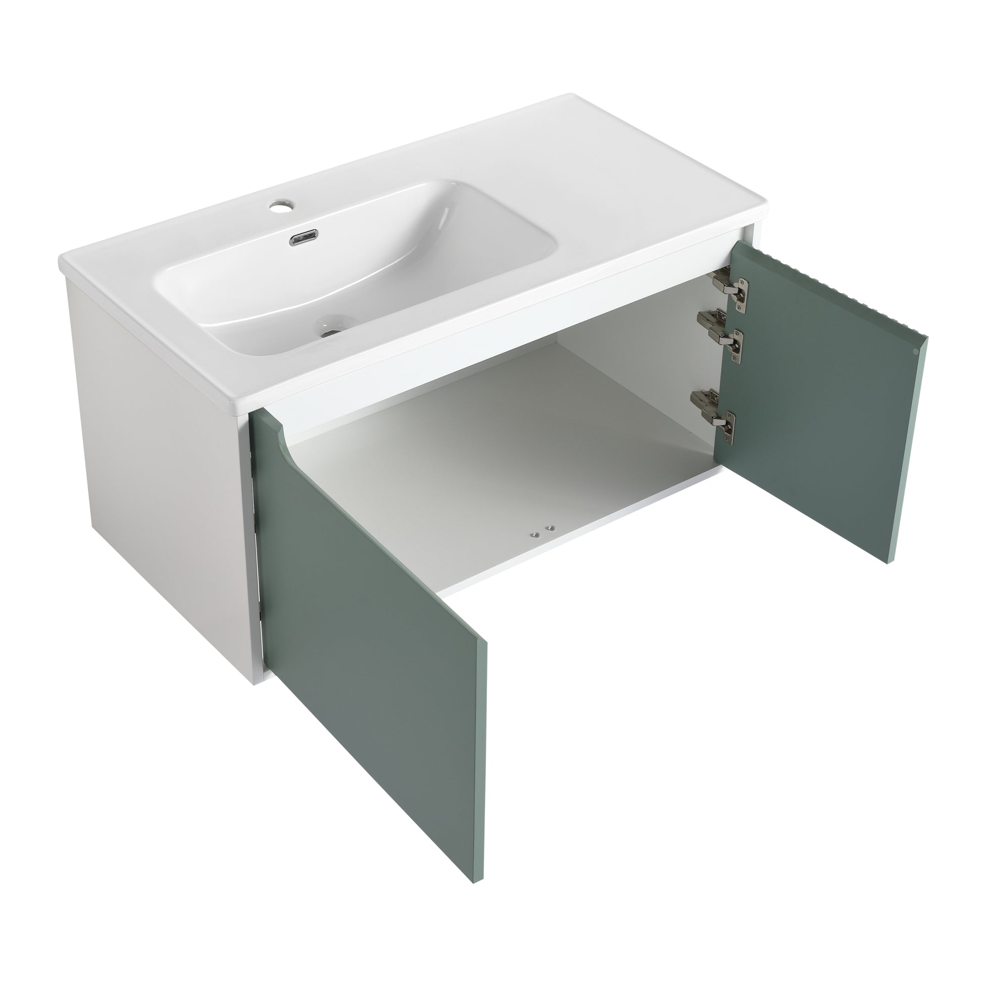 40 '' Wall Mounted Bathroom Vanity With Ceramic Sink, Bathroom Vanity With Soft Close Door Mint Green Bathroom Wall Mounted Modern Plywood