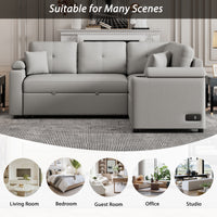 83" L Shape Sofa Bed Pull Out Sleeper Sofa With Wheels, Usb Ports, Power Sockets For Living Room, Grey Grey Foam Boucle 3 Seat