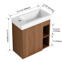 20'' Floating Wall Mounted Bathroom Vanity With White Resin Sink & Soft Close Cabinet Door Walnut 1 1 Soft Close Doors Bathroom Wall Mounted Modern Plywood Plywood