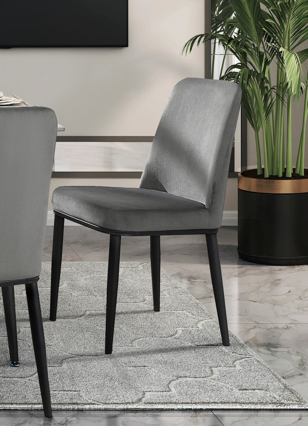 Sleek Design Gray Velvet Side Chairs Set Of 2 Modern Dining Furniture Black Metal Legs Gray Dining Room Contemporary,Modern Side Chair Metal