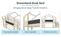 Twin Over Twin House Bunk Bed With White Storage Staircase And Blackboards, White White Wood
