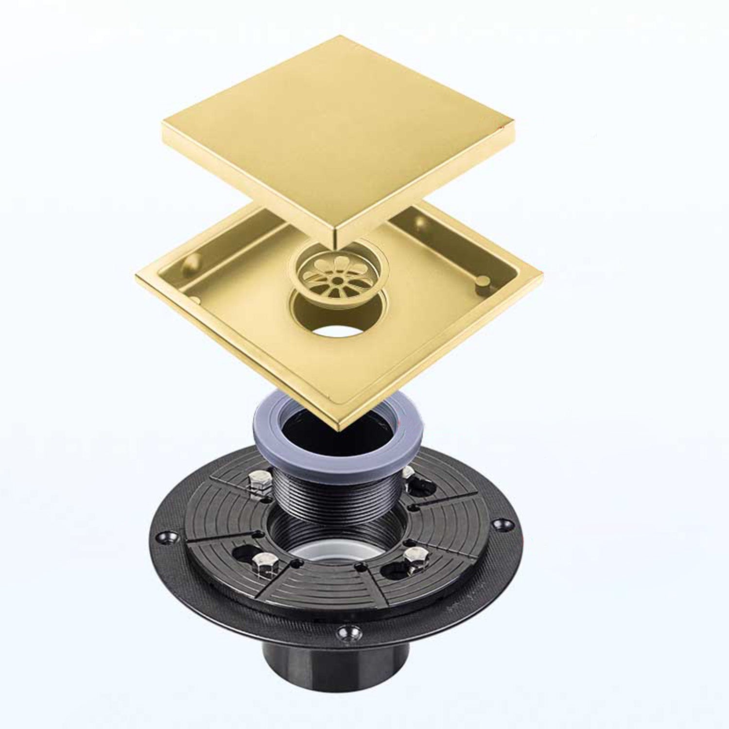 6 Inch Square Shower Floor Drain Brushed Gold Stainless Steel