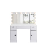 Vanity Table With Lighted Mirror, Vanity Desk With 3 Drawers And Storage Cabinet,3 Color Lighting Modes Adjustable Brightness, White Color Antique White Particle Board