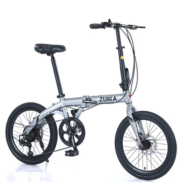 20" Folding City Bike Aluminum Frame 7 Speed Folding Bike Cycling Silver Grey Garden & Outdoor Aluminium