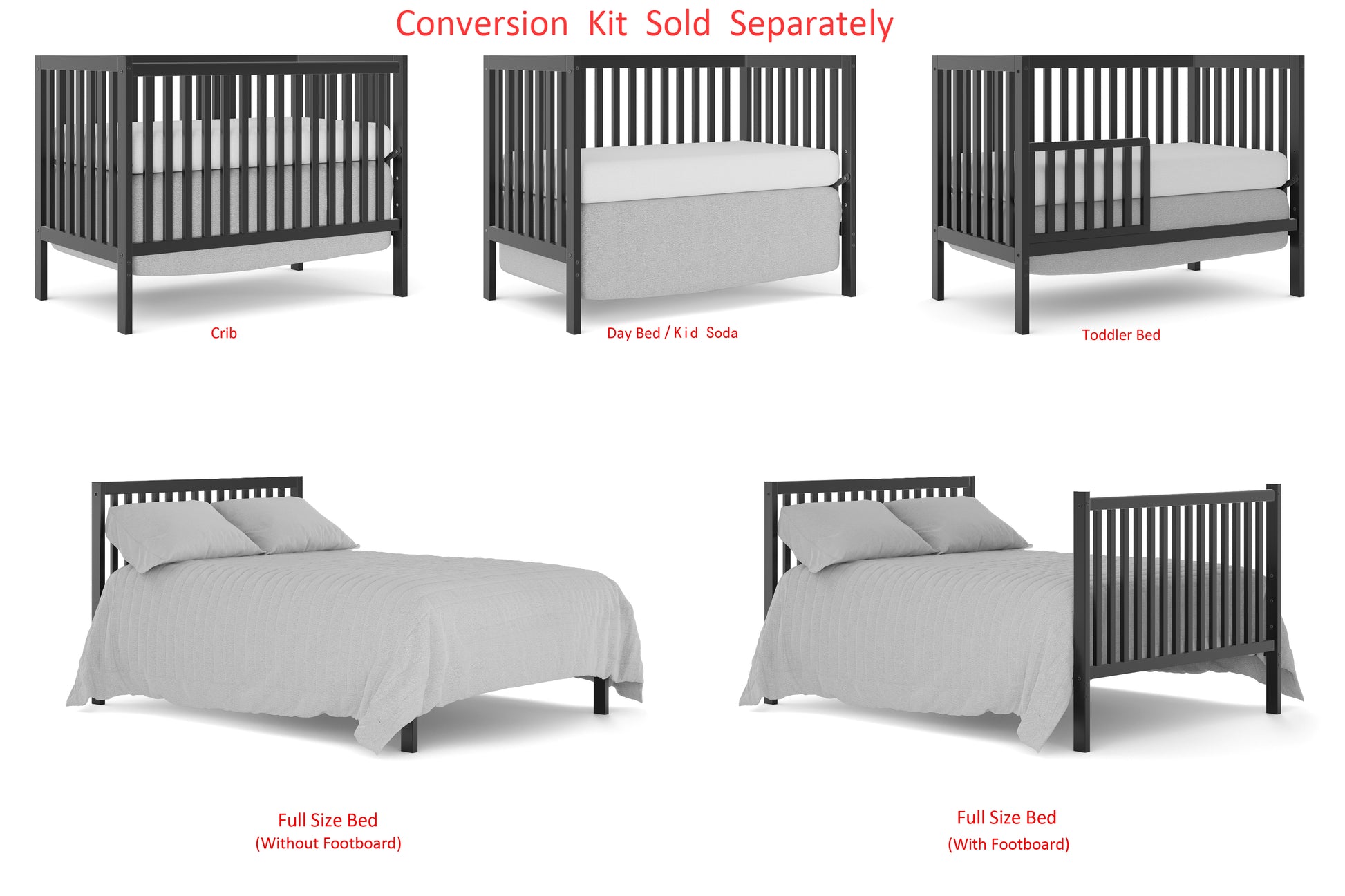 5 In 1 Convertible Crib, Converts From Baby Crib To Toddler Bed, Fits Standard Full Size Crib Mattress ,Easy To Assemble 53*29*9 Inches Black Black Classic Pine Wood