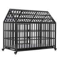 52" Heavy Duty Dog Crate Large Dog Cage Strong Metal Dog Kennels And Crates For Large Dogs With 4 Lockable Wheels Black Carbon Steel