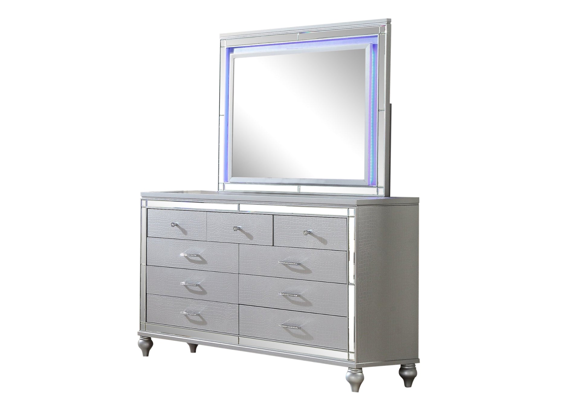 Lizelle Modern Style Upholstery Queen 4 Piece Includes: Queen Size Bed, Nightstanddresser, And Mirror Fireplace Bedroom Set Made With Wood In Blue Box Spring Required Queen Blue Wood 4 Piece Set Bedroom Bed Included,Dresser Included,Mirror