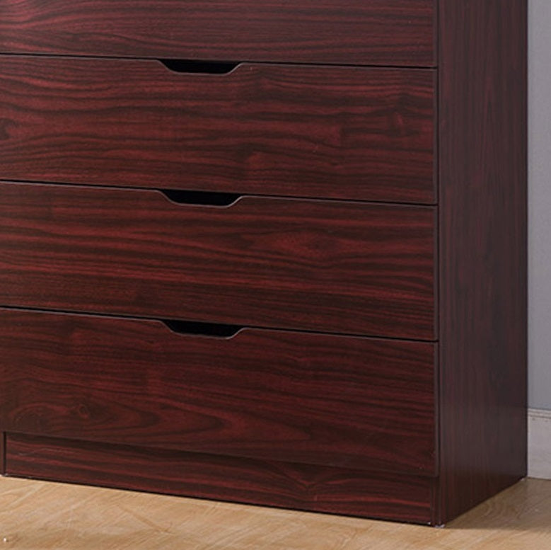 5 Drawer Bedroom Dresser, Home Chest Cabinet With Cut Out Handles, Mahogany Mahogany Particle Board