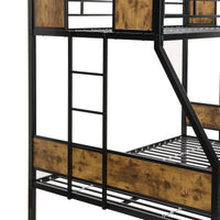 Twin Over Full Metal Bunk Bed With 2 Side Ladder And Full Length Guardrail, No Box Spring Needed, Large Under Bed Storage, Easy Assembleblack & Brown Black Brown Mdf Metal