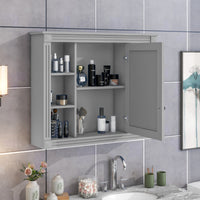 35'' X 28'' Wall Mounted Bathroom Storage Cabinet, Medicine Cabinet, Modern Bathroom Wall Cabinet With Mirror, Mirror Cabinet With 6 Open Shelves Not Include Bathroom Vanity Grey Bathroom Mdf