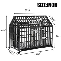 52" Heavy Duty Dog Crate Large Dog Cage Strong Metal Dog Kennels And Crates For Large Dogs With 4 Lockable Wheels Black Carbon Steel