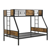 Twin Over Full Metal Bunk Bed With 2 Side Ladder And Full Length Guardrail, No Box Spring Needed, Large Under Bed Storage, Easy Assembleblack & Brown Black Brown Mdf Metal