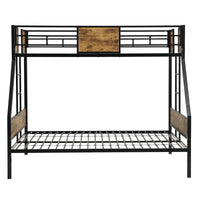 Twin Over Full Metal Bunk Bed With 2 Side Ladder And Full Length Guardrail, No Box Spring Needed, Large Under Bed Storage, Easy Assembleblack & Brown Black Brown Mdf Metal