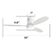 52 Inch Indoor Outdoor Ceiling Fan Solid Wood Fan Blade Noiseless Reversible Motor Remote Control With Light White Metal & Wood